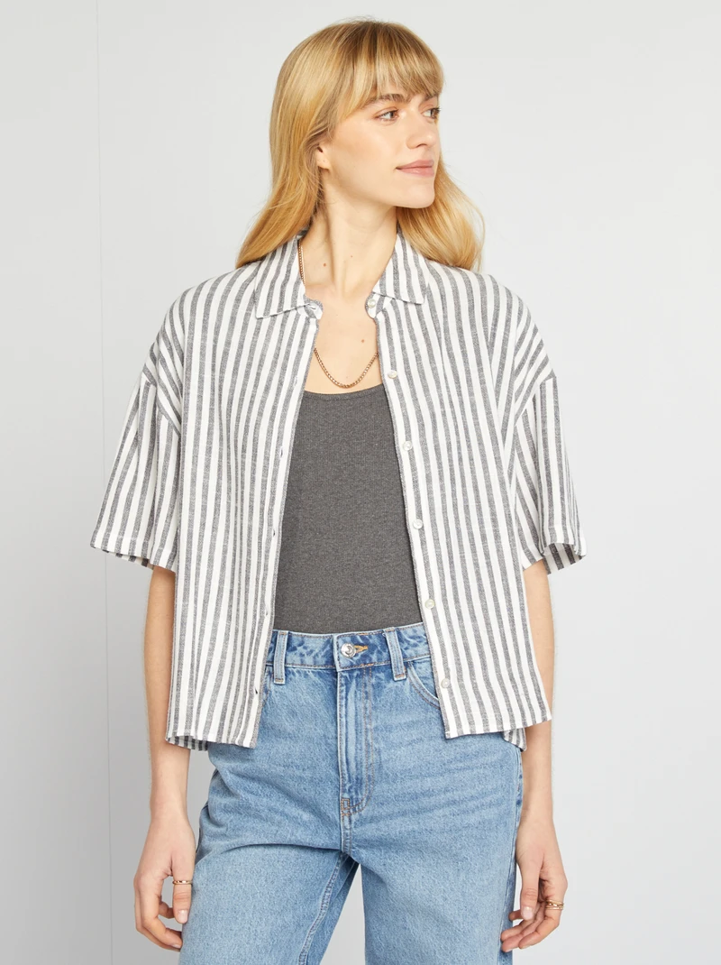 Oversized linen women blouse-whiteandgrey